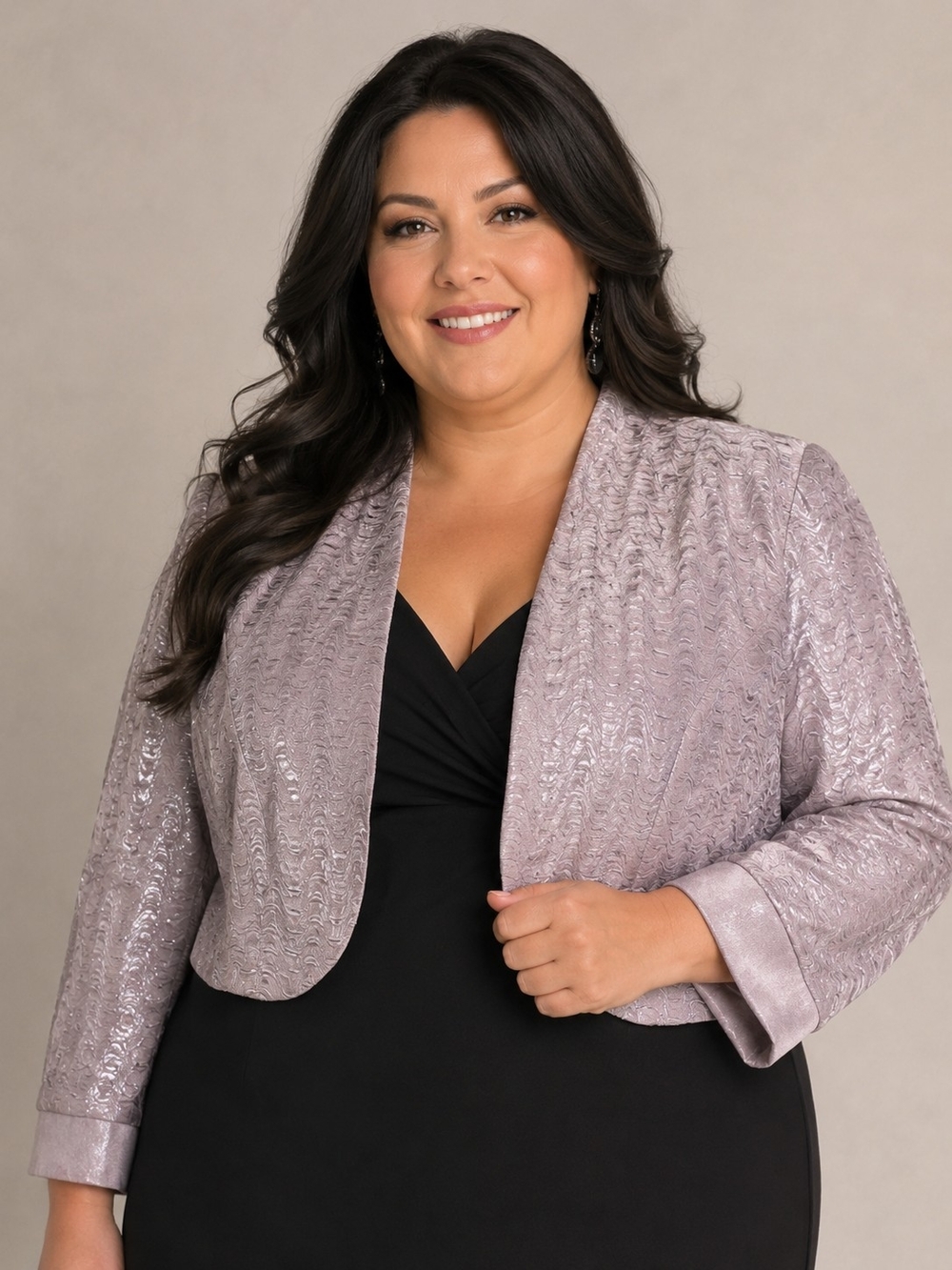 Oblique NEW Plus Size 16: Textured Cropped Jacket in Metallic Shine